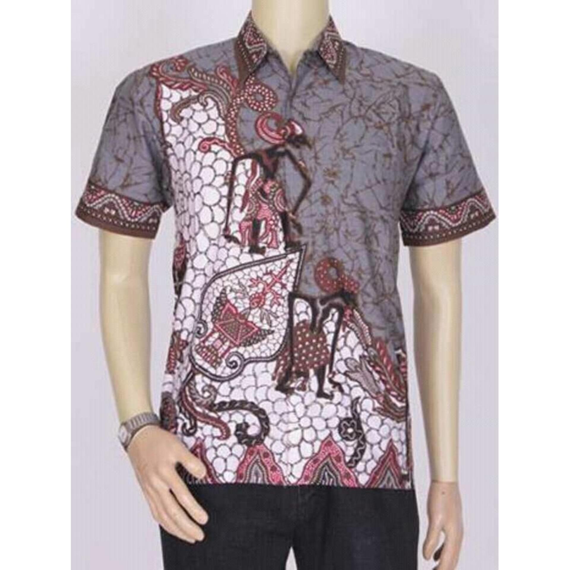 Jual Baju Batik Pria Baju Batik Modern Kemeja Batik Pekalongan Hem Batik Kemeja Motif Wayang Tumpuk Abu-abu