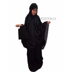 Jual Mukena Hitam Bahan Katun Linen Mahal dan Renda Premium
