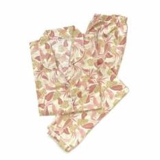 Jual Piyama Mewah Cream Leaf Pastel Cotton Baju Tidur Wanita Cewek PK74 Diskon
