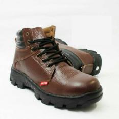 Jual Sepatu Safety Boots Pria 100% KULIT SAPI ASLI Warna Coklat