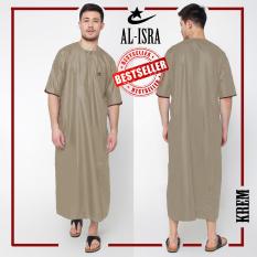 Al-Isra JUBAH ARABI Pakaian Muslim Gamis Pria Tangan Pendek (Krem)