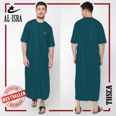 Al-Isra JUBAH ARABI Pakaian Muslim Gamis Pria Tangan Pendek (Biru Indigo)