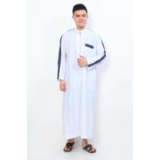 Jubah Muslim Gamis Pria AlAqsa Putih List Abu tua Al isra