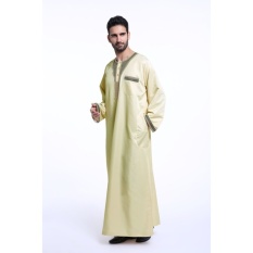 Jubahs Muslim Mens Dress Pakaian Arab Timur Tengah Mans Robesislamic Pakaian Ukuran Plus Kuning-Internasional