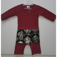 Jumper Baju Melayu Samping Songket Baby Romper Raya (MEROON) - intl
