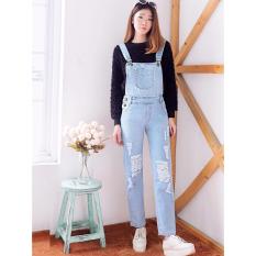 Jumpsuit Wanita Overall Jeans / Jumpsuit Jeans/ Baju Kodok / Jumpsuit Ripped Lutut V592 Light - Ancien Store