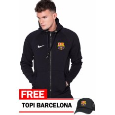 Just Cloth Jaket Zipper Barcelona + Free Topi Barcelona - Hitam