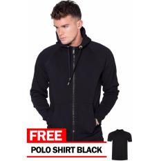 Just Cloth Jaket Zipper Polos Hitam + Free Polo Shirt Hitam