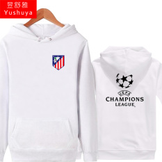 Juventus Tambah Beludru Liga Champions Baju Sepak Bola Pria Lebih Tebal Jaket Hoodie Pakaian Penggemar (Atletico Madrid Putih)