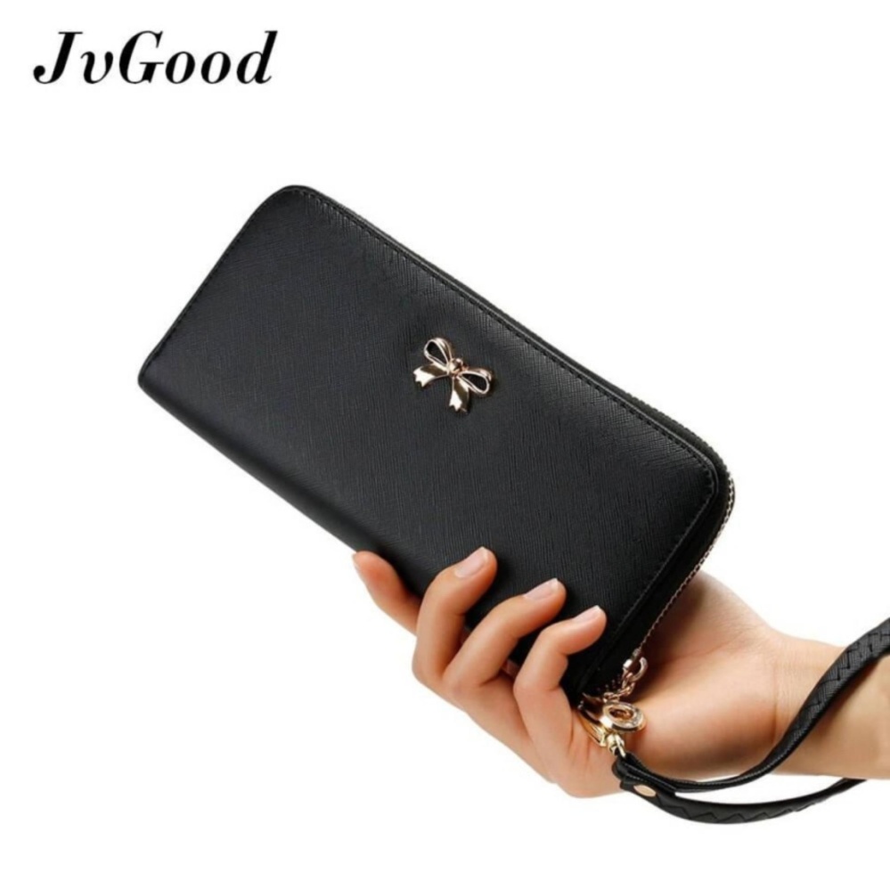  JvGood Fashion Lady Women Clutch Leather Long Wallet Card Holder Purse Handbag Bag with Zipper, Black  