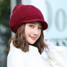 JZ Perempuan Korea Tide Pearl Rambut Rajutan Musim Dingin Rex Rabbit Fur Hat Beret Merah MAC XS 655-Intl