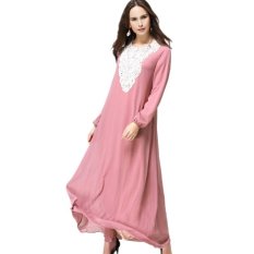 Kaftan Muslim Gaun Jilbab Abaya--Islam (Berwarna Merah Muda)