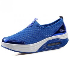 KAILIJIE Wanita Mesh Slip-On Platform Fitness Walking Sepatu Kets (Biru)