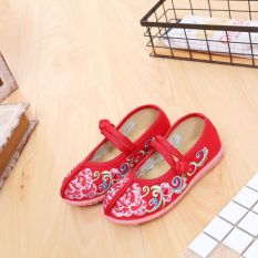 Kain Beijing Tua Gadis Kostum Buatan Tangan Sepatu Kain Bekas Bordir Sepatu (Merah)