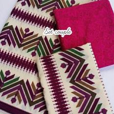 Kain satin bali murah set couple keluarga motif bima ungu
