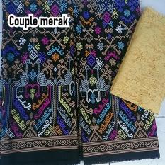 Kain satin bali murah set couple keluarga motif songket merak brokat gold