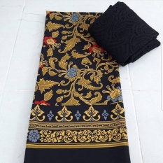 kain satin kebaya bali setelan motif mawar rambat - hitam