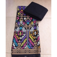 kain satin kebaya bali setelan motif merak - hitam