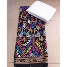 kain satin kebaya bali setelan motif merak - putih