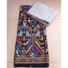 kain satin kebaya bali setelan motif merak - silver