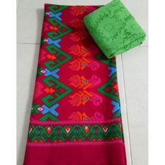 kain satin kebaya bali setelan motif songket bisma - hijau