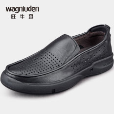Kaki Kulit Asli Putaran Berlubang Model Crocs Sandal Summer Sepatu Kulit (Hitam)