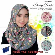 Kananta Hijab Jilbab Segi empat Instan Hijab Motif Bunga Kain Katun Rayon Free Tas Kosmetik - Grey on Model - Dusty Pink - Tosca