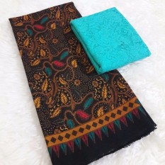 kanaya - kain satin lembaran kebaya bali setelan motif batik kumkum hitam - biru muda