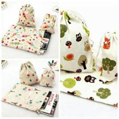 Kantong Serut Kain Owl, Bunny n Tree Sedang