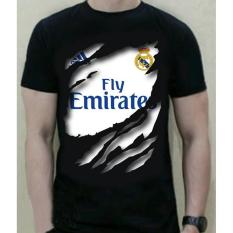 Kaos Bola 3D Real Madrid Bahan Katun T-Shirt warna hitam