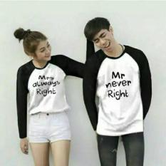 KAOS COUPLE - BAJU PASANGAN - BAJU COUPLE LENGAN PANJANG MURAH MARMAR RIGHT PUTIH COMBI HITAM