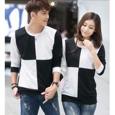 Agen Kaos Couple Lengan Panjang - Baju Pasangan Kapel - Baju Kembar Catur LP Putih Hitam