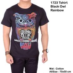Kaos Cowok Pria Pendek Distro Hitam Owl Rainbow