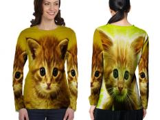 Kaos Lengan Panjang Wanita Tema CATS 3D Full Print Sublimation Art 6