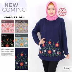 Kaos Muslim/Baju Muslim/Pakaian Muslim Wanita Motif Bunga Bordir Kaki All Size