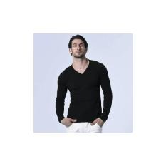 Kaos polos katun bambu (cotton bamboo) Vneck lengan panjang