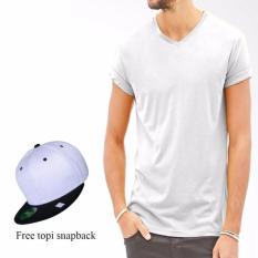 Kaos Polos Valencia Tshirt pria V-neck Putih Free Topi Snapback