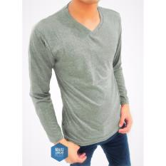 Kaos Pria - V Neck Lengan Panjang - Rare Polos - warna Abu2 Muda - All size