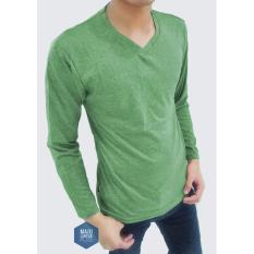 Kaos Pria - V Neck Lengan Panjang - Rare Polos - warna Giok - All size