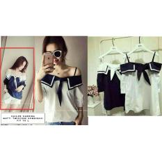 Baju Wanita Shop Kaos Sabrina Anak Sekolah Jepang / Blouse Wanita Kombinasi Warna / Formal santai kasual Sabrina Kasual Formal Santai Hem Kemeja Fashion Bangkok / Blus Korean Style / Blouse Wanita Modern / blus wanita terbaru (Ilosa) NR - Navy D3C