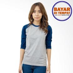 Maciku Kaos T-Shirt Kaos Raglan Wanita Abu Misty Kombinasi Hitam Polos