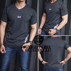kaos tshirt manset baselayer under armour VNECK misty Compression (black) gym run sepeda tennis training excersise 2617