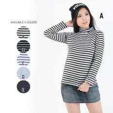 Kaos Wanita Kasual Lengan Panjang Motif Garis 222