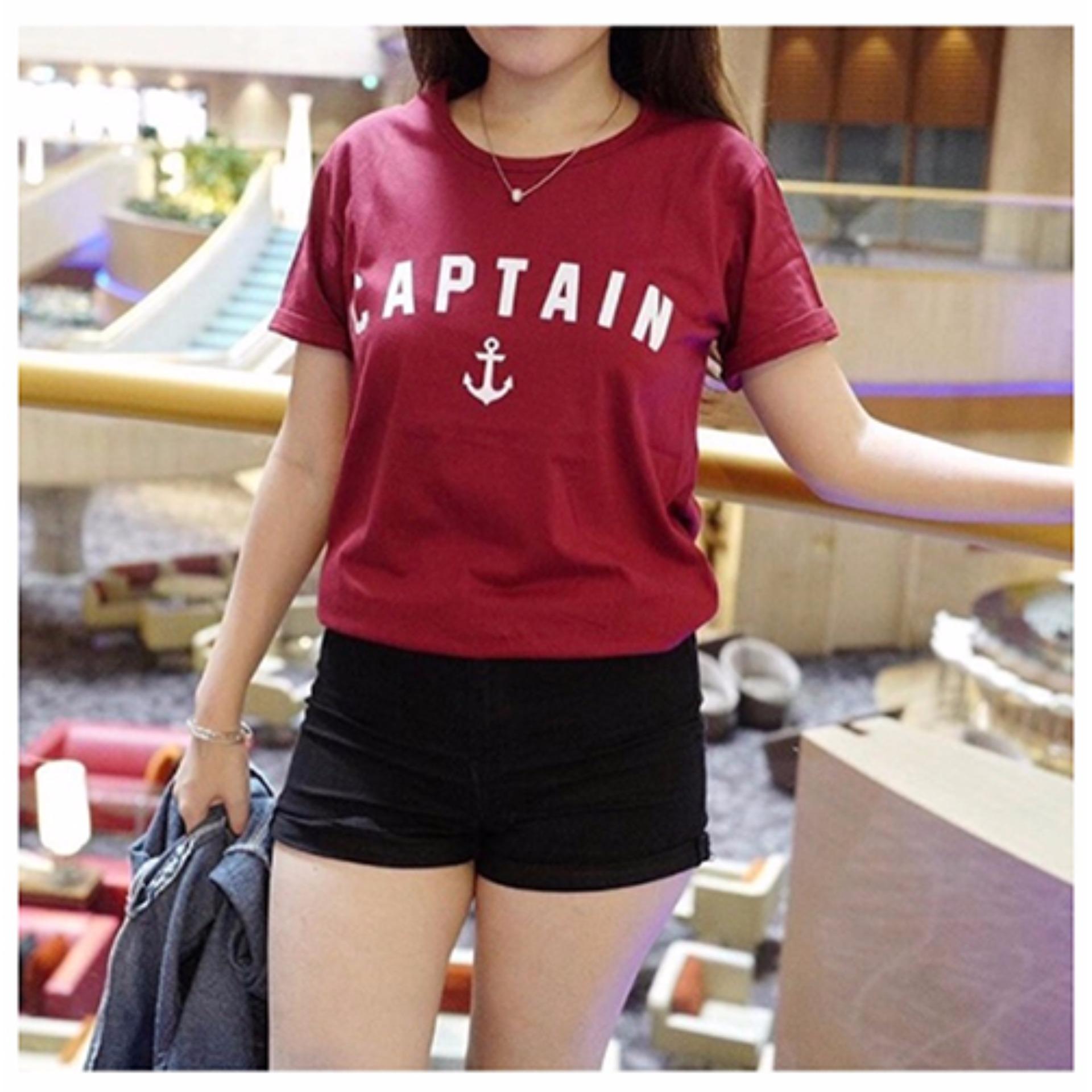 KaosBro - Kaos Cewek / T-Shirt Wanita / Tumblr Tee Captain - Merah Marun