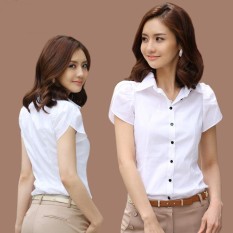 Kapas Perempuan Lengan Pendek Putih Kemeja Kemeja Putih (Putih) baju wanita baju atasan kemeja wanita blouse wanita