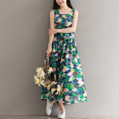 Kapas sastra renda tanpa lengan rompi gaun (Hijau) baju wanita dress wanita Gaun wanita