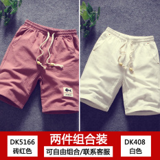 Longgar Kasual Sepatu Linen Musim Panas Musim Panas Celana Celana Pendek (DK5166 Bata Merah + DK408 Putih)