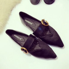 Kasual Motif Macan Tutul Horizontal Sabuk Sepatu Klasik Sepatu Sol Lunak (Hitam)