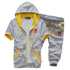 Jaket Murid Pria Bertopi Lengan Bang Pendek Model Tipis (D508-lengan Pendek Abu-abu)