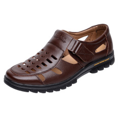 Sepatu Crocs Pria Kulit Asli Berongga Santai (668 coklat) (668 coklat)